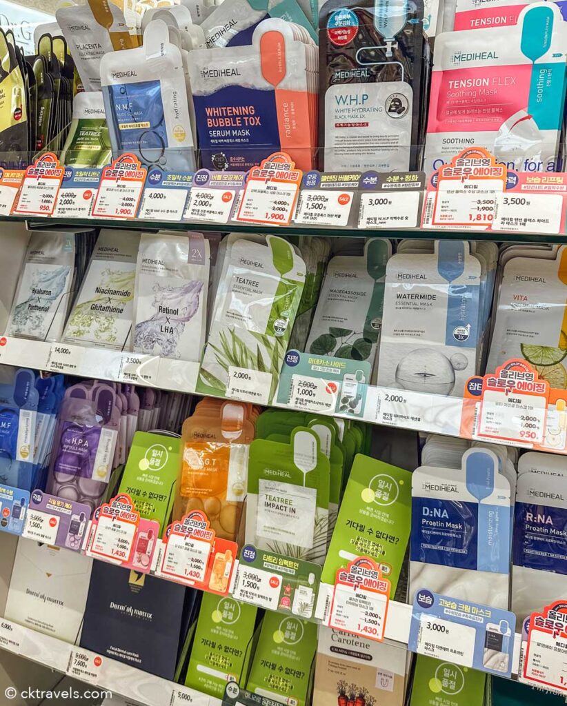 Sheet face masks at olive young in south korea