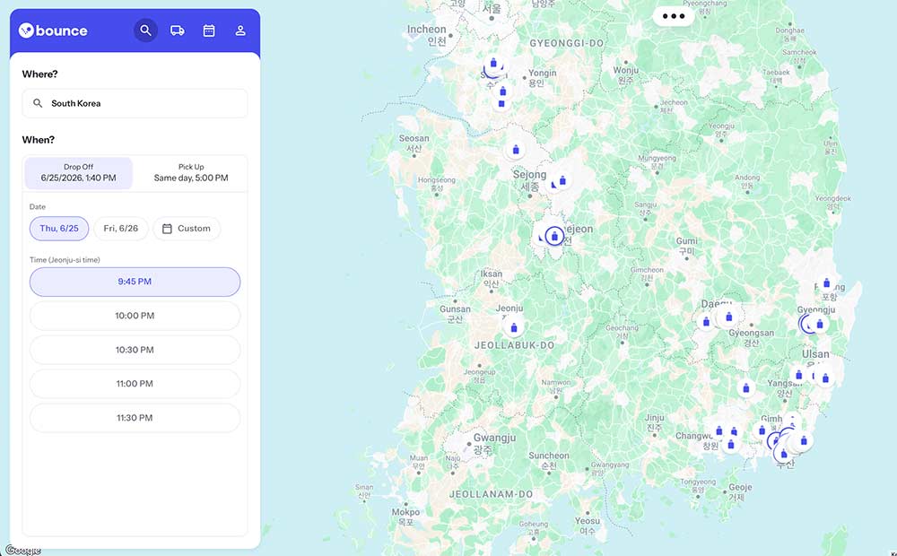 Bounce luggage storage South Korea locations