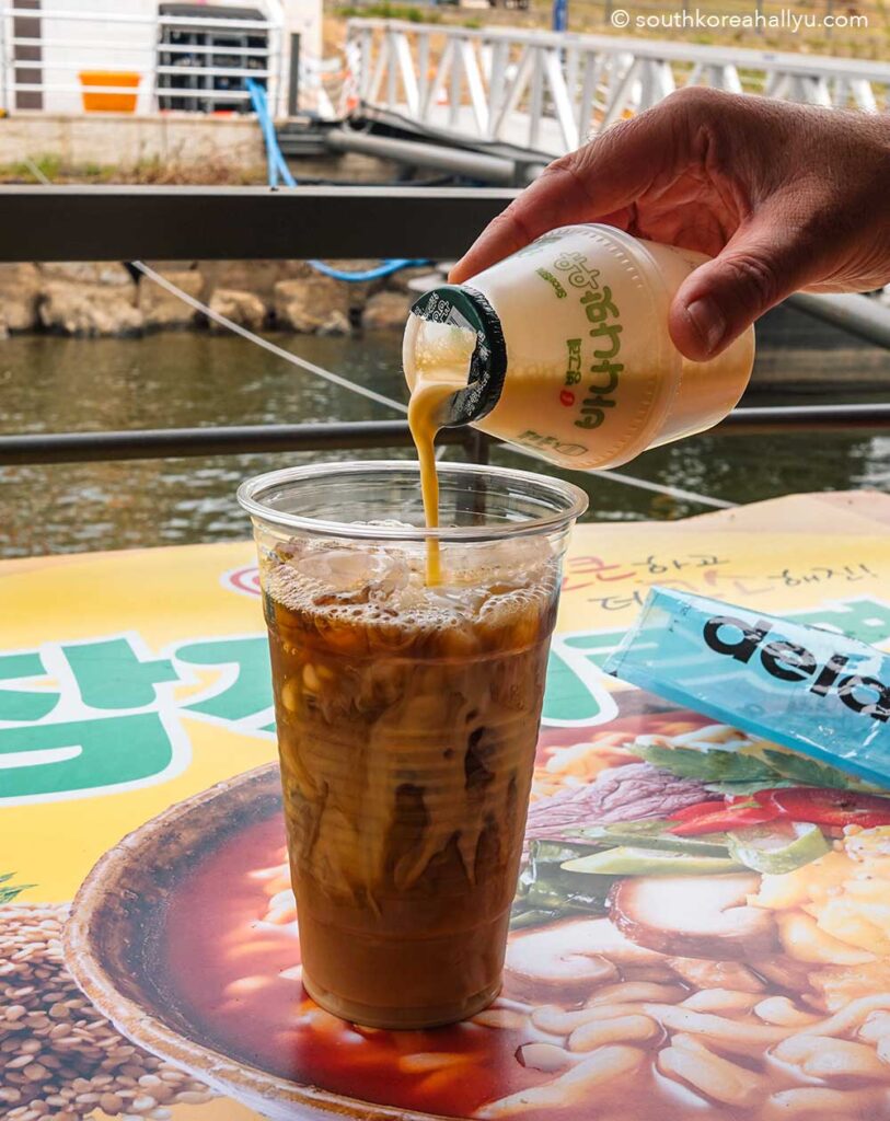 banana milk, coffee black americano and ice in south korea